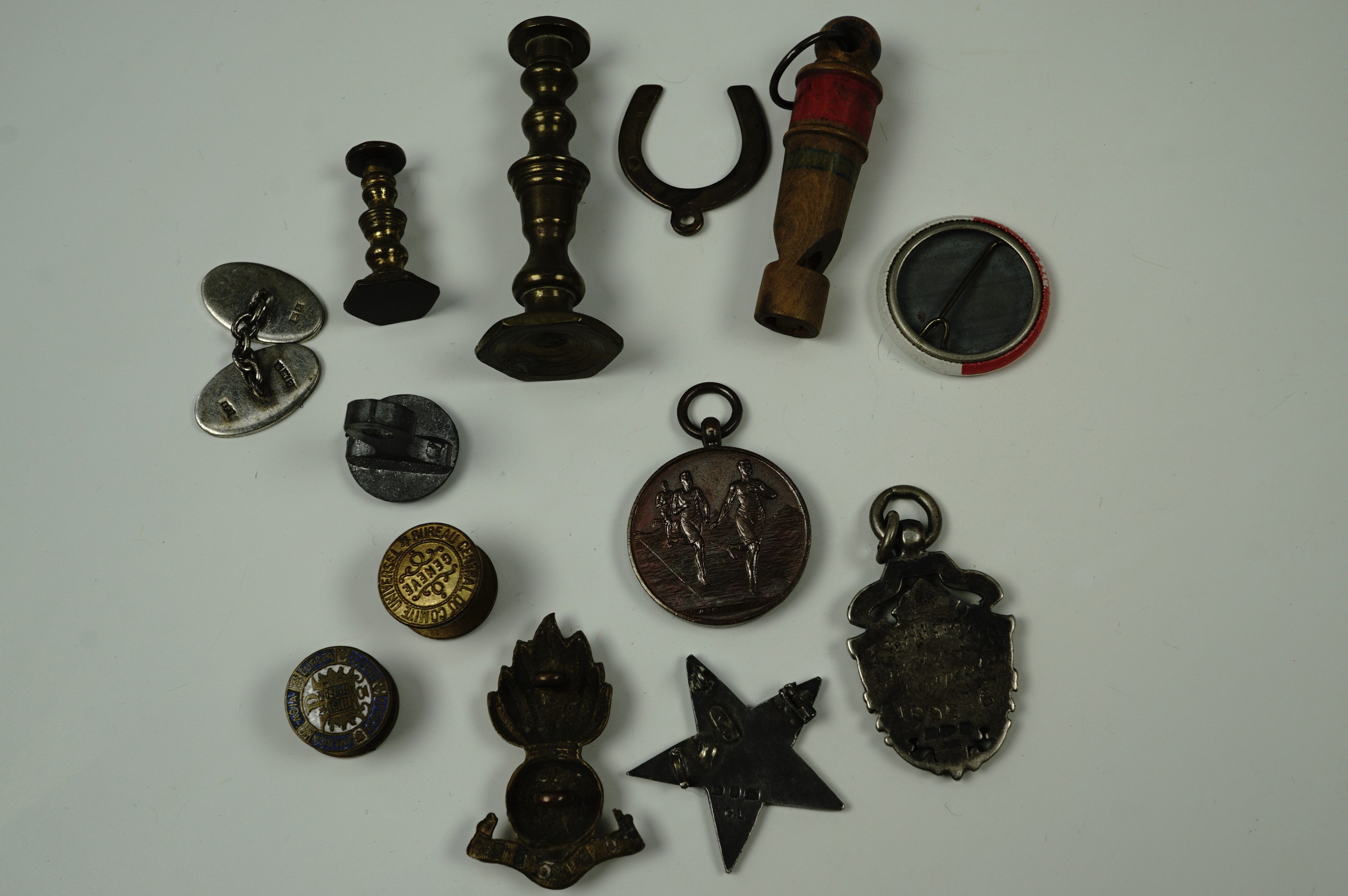 A silver watch chain presentation fob, a silver badge, an HMS Raleigh sports medal etc - Image 2 of 2