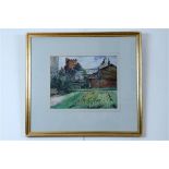 J Bruton (20th Century) Tulley House, Carlisle, from the garden, watercolour, matted in gilt