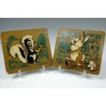 Two diorama wall plaques bearing Walt Disney characters including Thumper, marked "W.D.P.", formed