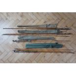 Four J.B. Walker - Newcastle greenheart fishing rods comprising of a 10 1/2' fly rod, 6 1/2'