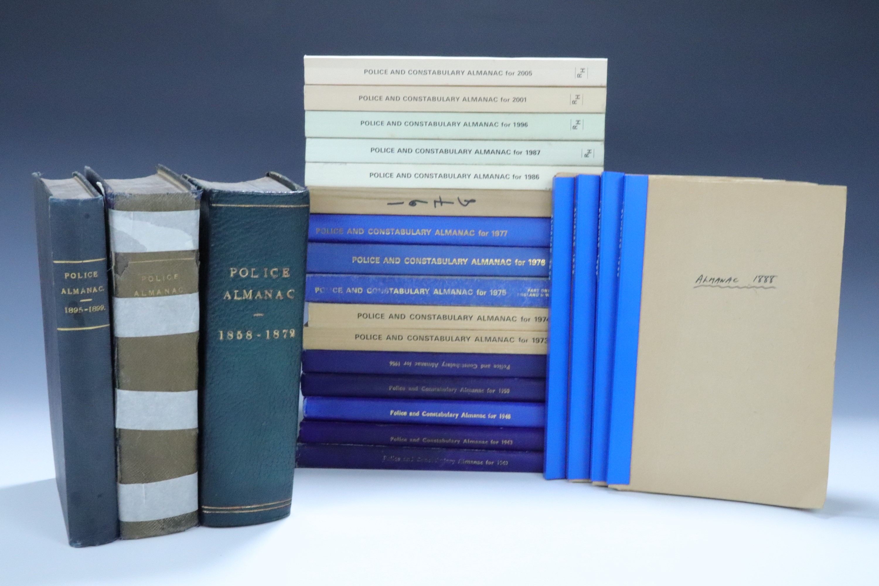 23 volumes of The Police Almanac, including bound copies from 1858-72, 1895-99, 1905-09, 1970s,