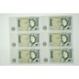 Six uncirculated consecutive David Somerset Bank of England 'Isaac Newton" £1 banknotes