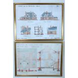 A pair of 1920s architects' watercolour-tinted designs, respectively for a detached villa and a