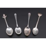 Four silver teaspoons comprising, cast rope twist design stem with a long-ship featuring on the