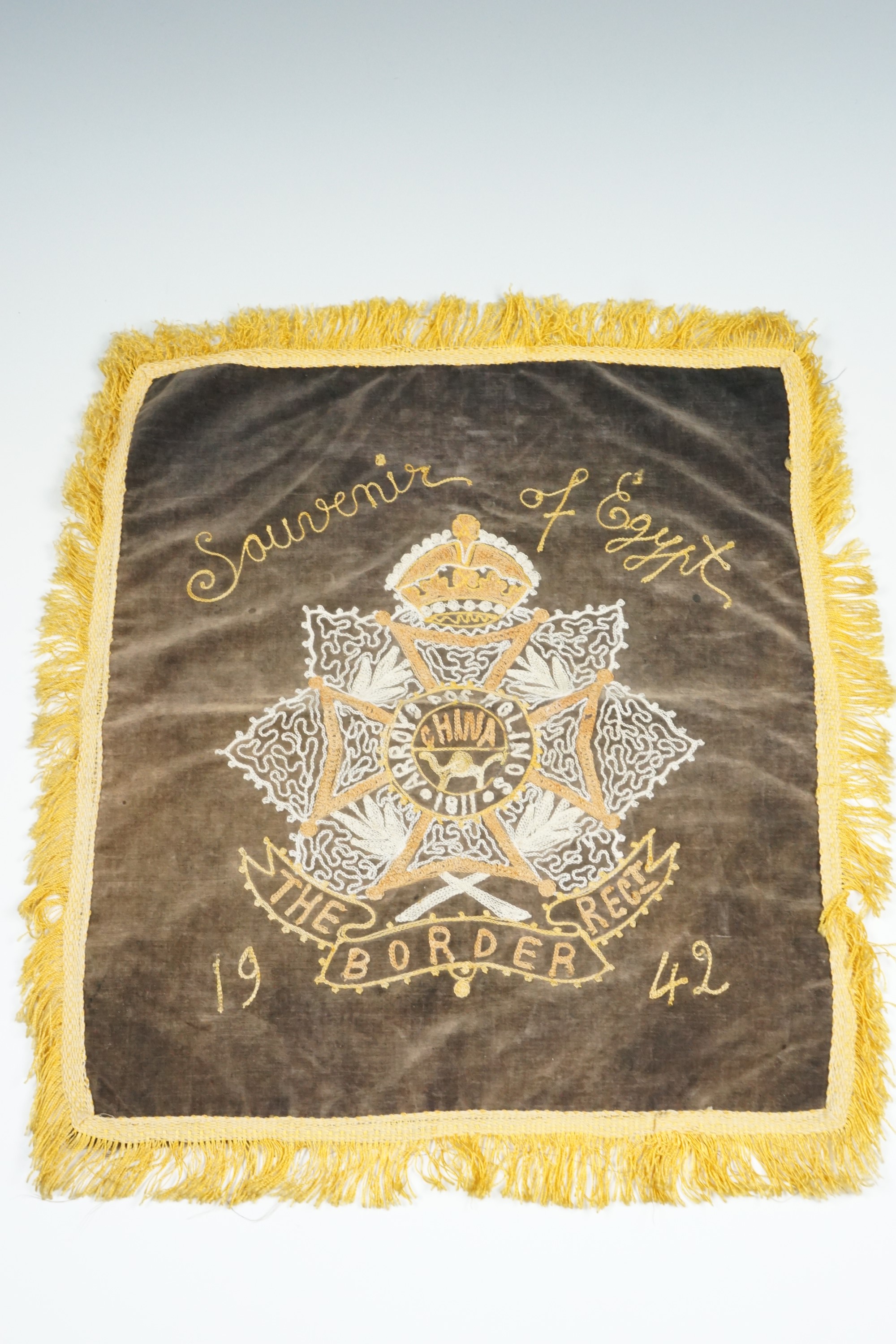 A 1942 North African campaign Border Regiment embroidery, 48 cm x 42 cm