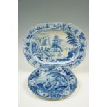 A group of early--to-mid 19th Century blue-and-white ashets including a Biley example and a
