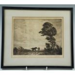 K. Vernon "Wind on the Heath", pencil signed dry-point etching, mounted and framed under glass, 29 x