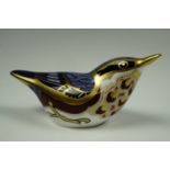 A Royal Crown Derby kingfisher paperweight with gold stopper, 11.5 x 5 cm