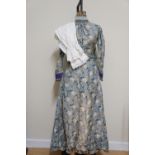 A Victorian printed cotton bodice and skirt together with bloomers
