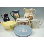 A quantity of Victorian and later ceramics including a 1930s Crown Devon basket design salad bowl,