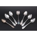 Seven 19th Century provincial Scottish silver teaspoons and jam spoons, comprising Robert Keay,