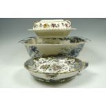 Three Victorian and later transfer printed earthenware dishes comprising of a Royal Doulton