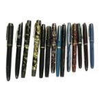 A quantity of vintage fountain pens including Delarue "Onoto The Pen", Burnham, Mabie Todd Swan,