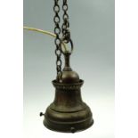 A early Twentieth Century brass pendant ceiling light mount, 25 cm tall - internal diameter 14 cm