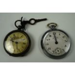 A late 19th Century key-wound fob watch together with an Ingersoll Cadet pocket watch