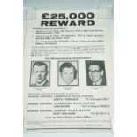 Four 1970s reward posters, comprising 'New Pictures of the Black Panther' 76 cm x 51 cm, 'reward