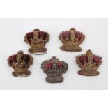 Five Victorian army officers' bullion embroidered rank crown badges