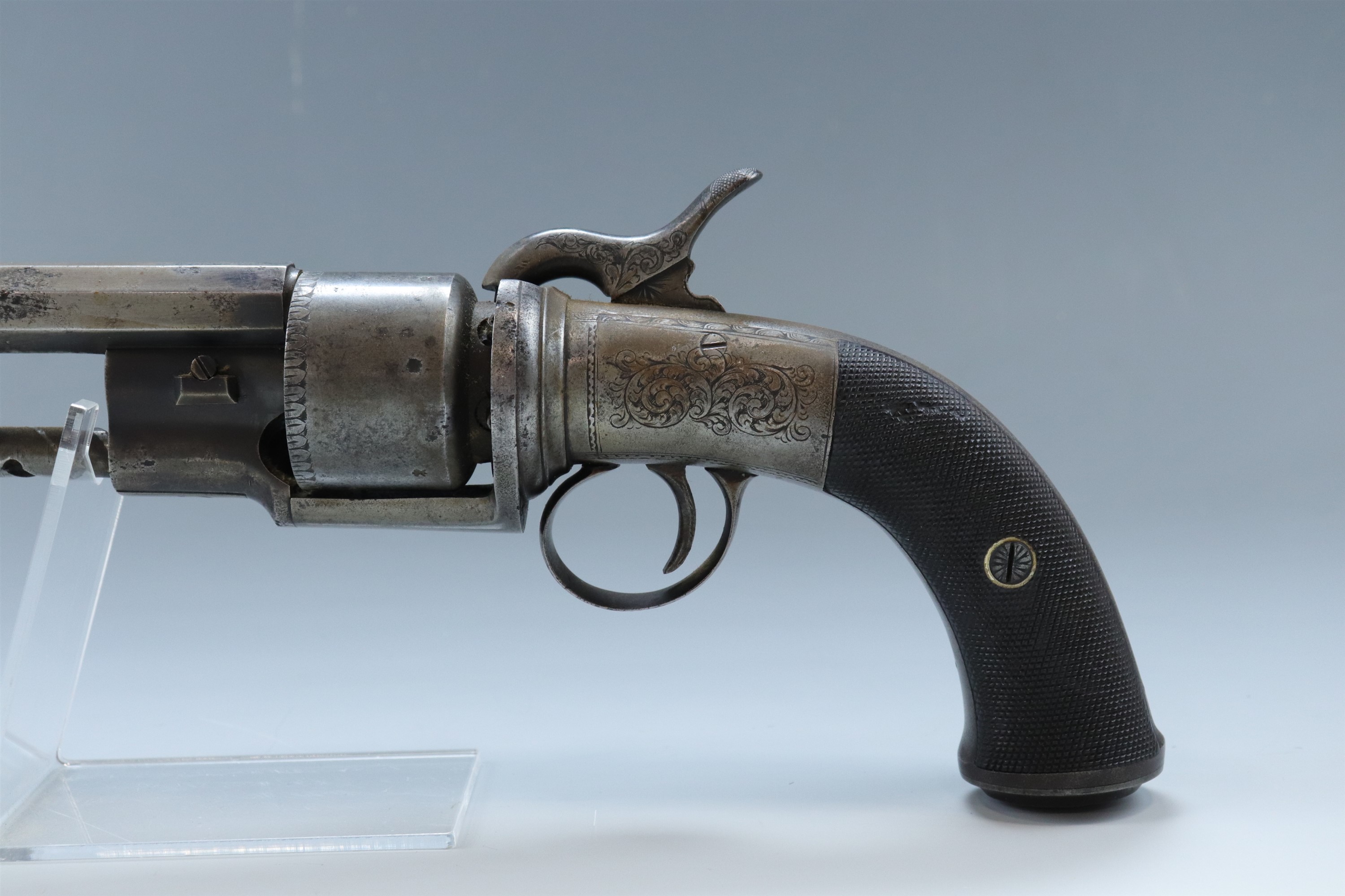 An English transitional revolver, circa 1840, having a rifled 5 1/2 inch octagonal barrel of - Image 6 of 8