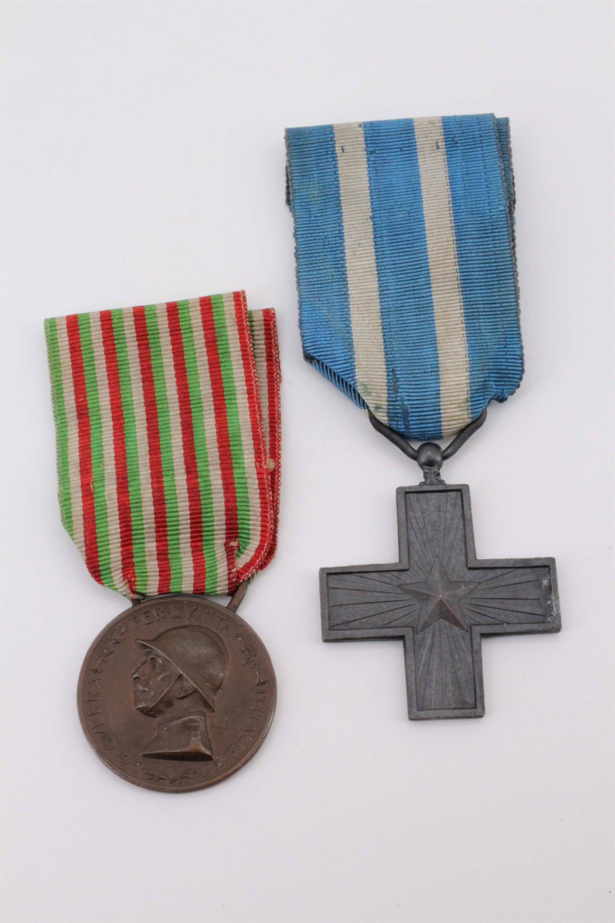 A Great War Italian Military Valour Cross together with a 1915 - 1918 War Medal