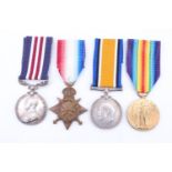 A Great War gallantry group, comprising Military Medal, 1914-15 Star, British War and Victory medals