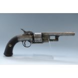 An English transitional revolver, circa 1840, having a rifled 5 1/2 inch octagonal barrel of
