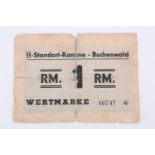 A German Third Reich SS Buchenwald 1 Reichsmark bank note. [See Boling and Schwan, "World War II