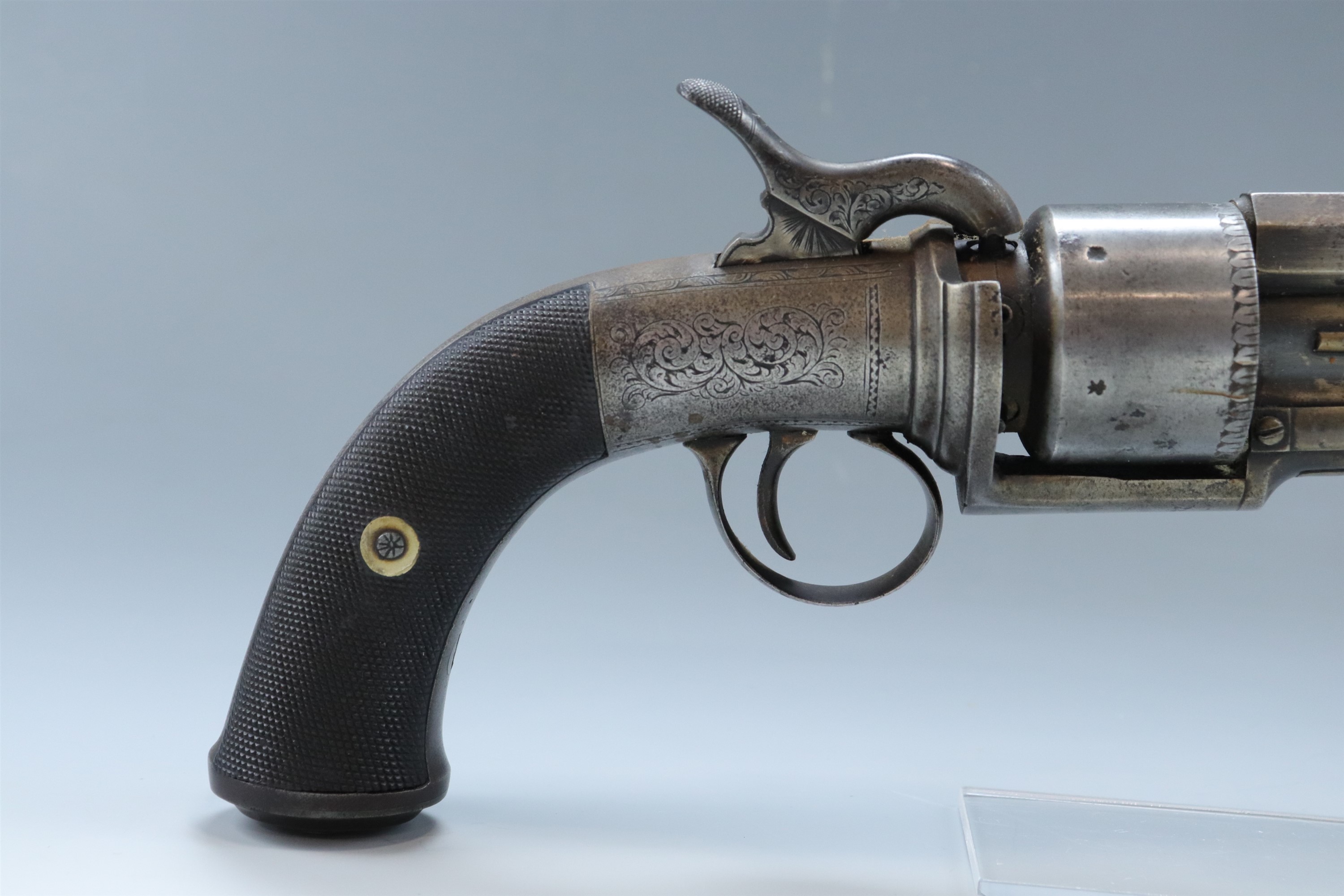 An English transitional revolver, circa 1840, having a rifled 5 1/2 inch octagonal barrel of - Image 2 of 8