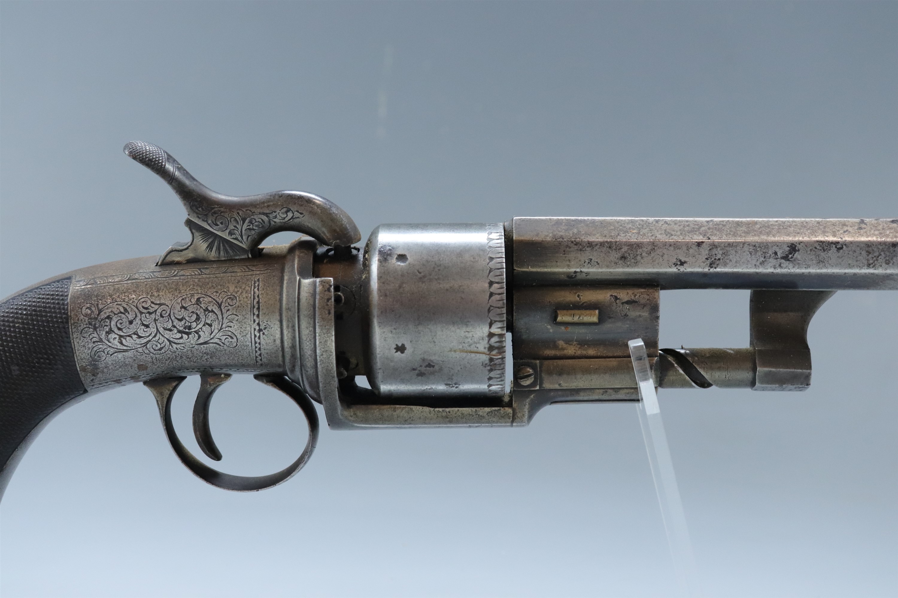 An English transitional revolver, circa 1840, having a rifled 5 1/2 inch octagonal barrel of - Image 3 of 8