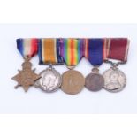 A Great War campaign and long service medal group, comprising 1914-15 Star with British War and