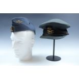 A Second World War RAF officer's side cap together with a peaked cap, (latter a/f)