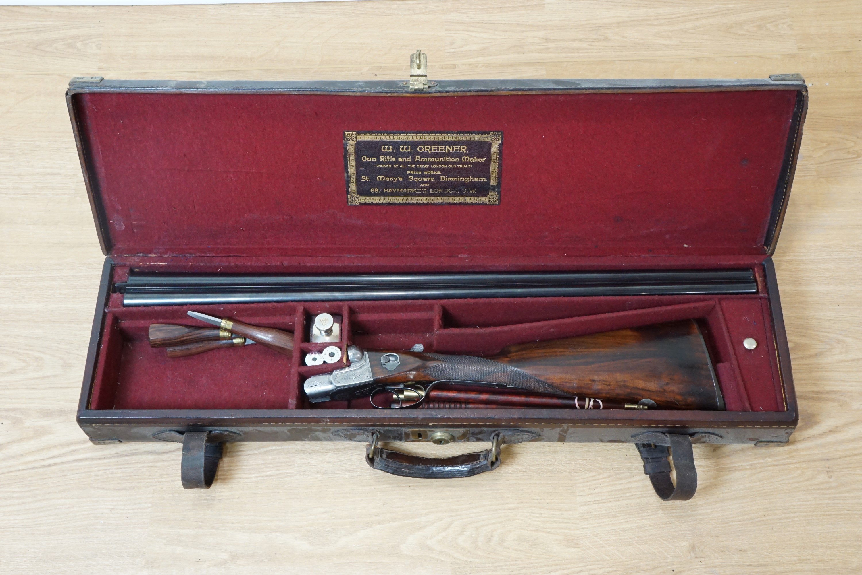 A W.W. Greener 12 bore side by side boxlock ejector shotgun, 64303, Greener side safety, straight - Image 2 of 13
