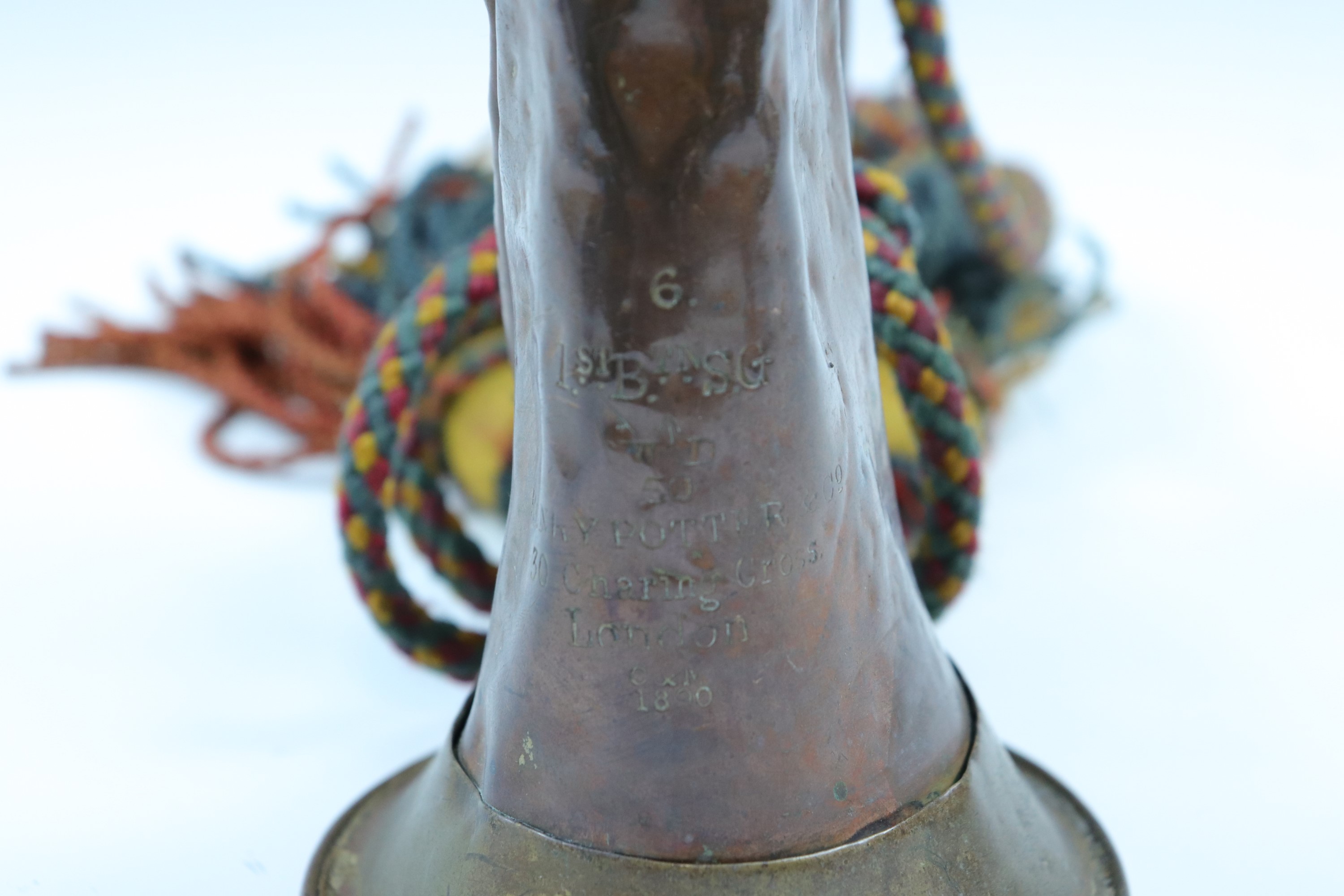 A Victorian British army bugle, dated 1890 and bearing 1st Battalion Scots Guards marks - Image 4 of 4