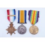 A 1914 Star with clasp, British War and Victory medals to 6242 Pte F Bale, 8/HRS. [8th (King's Royal