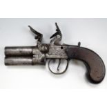 A George III flintlock tap action double barrelled pocket pistol by Moore of Chichester, 15 cm, (a/
