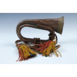 A Victorian British army bugle, dated 1890 and bearing 1st Battalion Scots Guards marks