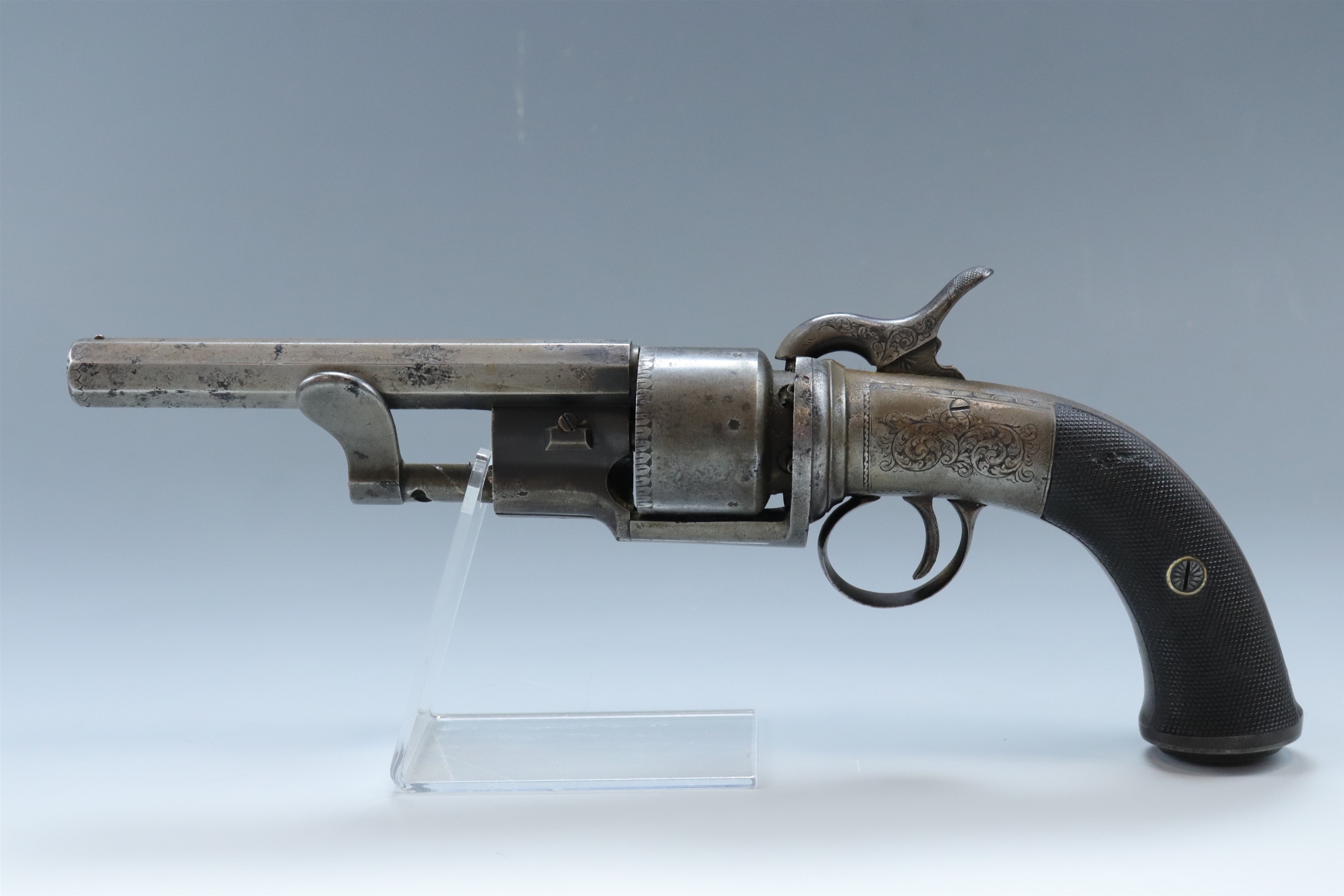 An English transitional revolver, circa 1840, having a rifled 5 1/2 inch octagonal barrel of - Image 5 of 8