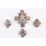 A Polish 3rd Carpathian Division 800 standard white metal badge and three collar badges