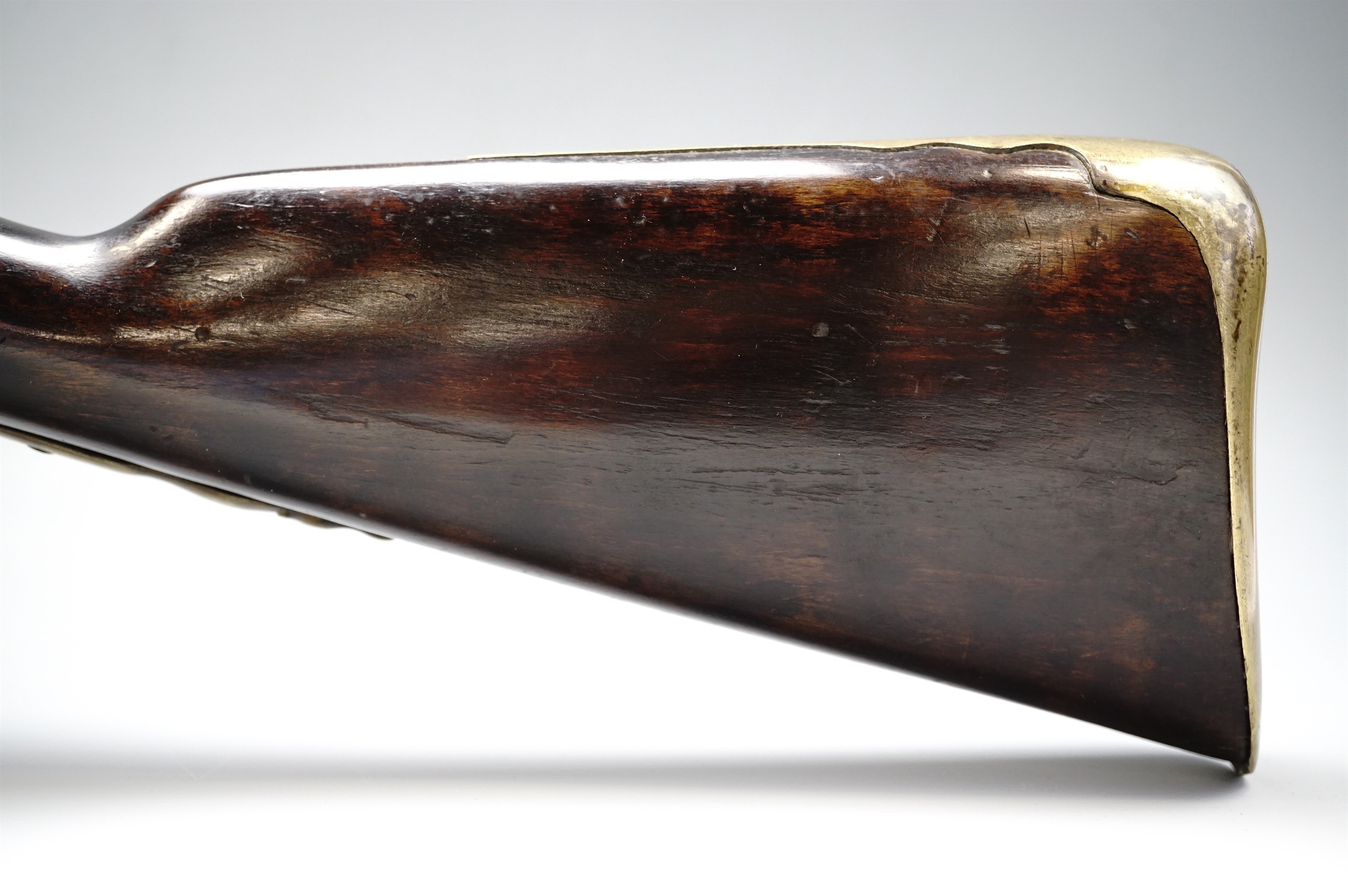 A flintlock blunderbuss by Dolep of London, having a three-sage brass barrel, polygonal at the - Image 8 of 13