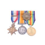 A 1914 Star with clasp, British War and Victory medals to 5346 Pte C A Stamp, Grenadier Guards, with