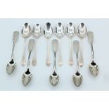 A set of six mid 20th Century silver condiment spoons together with five German silver condiment
