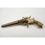 A Victorian novelty gold plated watch key / fob in the form of a revolver, 5 cm