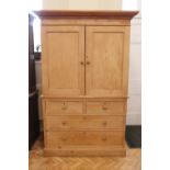 A Victorian pine press cupboard on chest, 128 cm x 63 cm x 209 cm