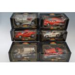 Six boxed Burago 1:18 scale die cast model cars including Ferrari F40 1987, Alfa Romeo 8c2300
