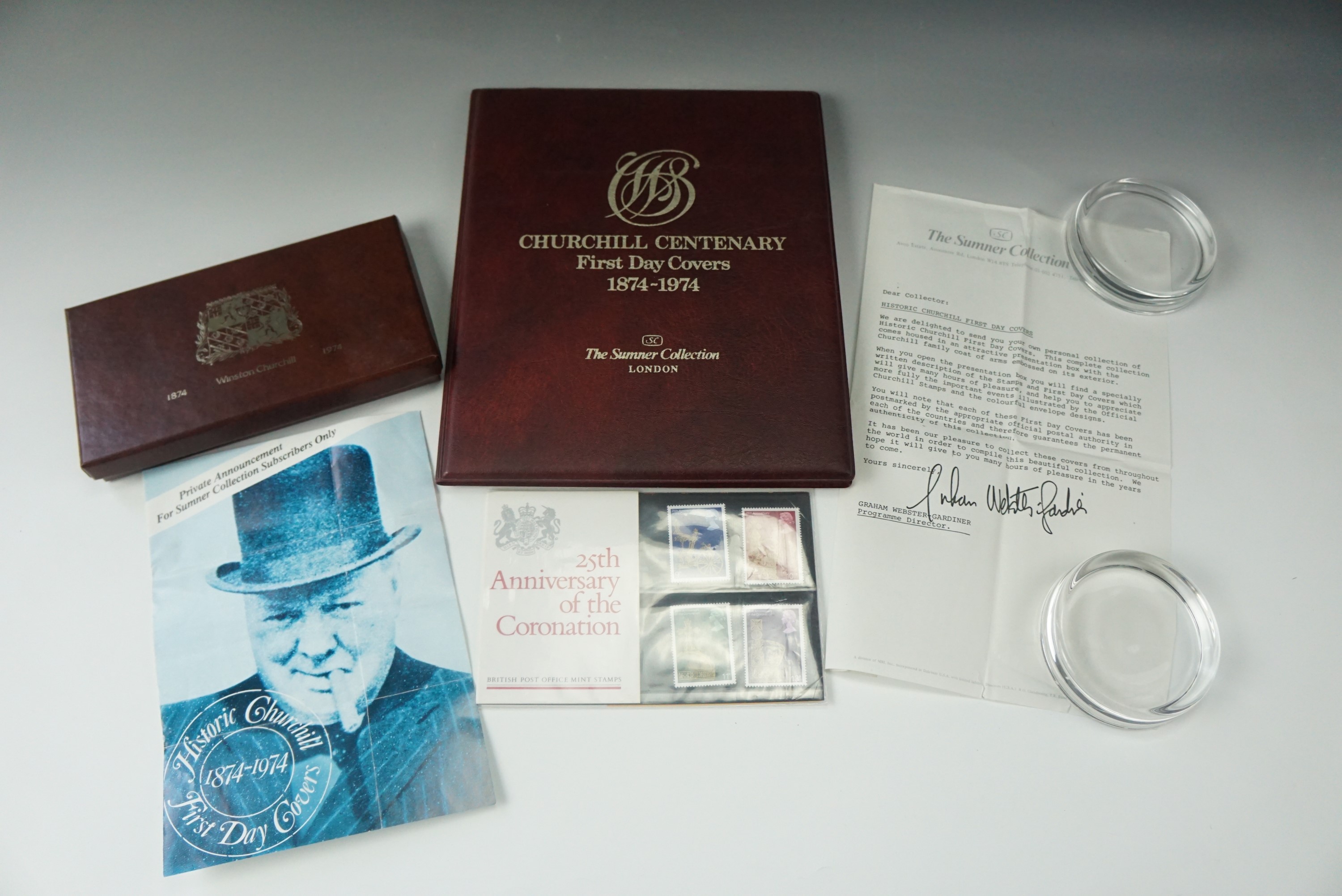 The Sumner Collection Churchill Centenary first day stamp covers booklet together with a similar