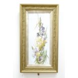 E. Strong A large Edwardian painting of flowers on white opaque glass, signed and dated 1906, in a