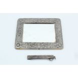 A Victorian silver folding button hook together with a similar mirror, hook 9 cm unfolded