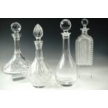 A ship's or Rodney decanter and three other spirit decanters