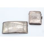 An Edwardian silver vesta case, of plain form with a hinged lid and concave verso, bearing an