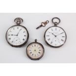Two silver pocket watches, having white dials, Roman numerals and subsidiary minute dials, being