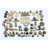 Sundry British army and other cap and rank badges, buttons etc, including a George VI RASC enamelled